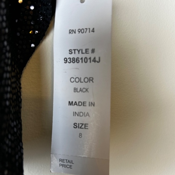 MSK Black Sequin and Satin Party Dress, Black Short Sleeve Cocktail Dress - Picture 4 of 4